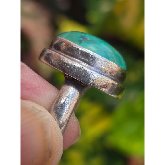 Vintage Sterling Silver Oval Turquoise Modernist Ring Size 6.75 - Picture 4 of 9